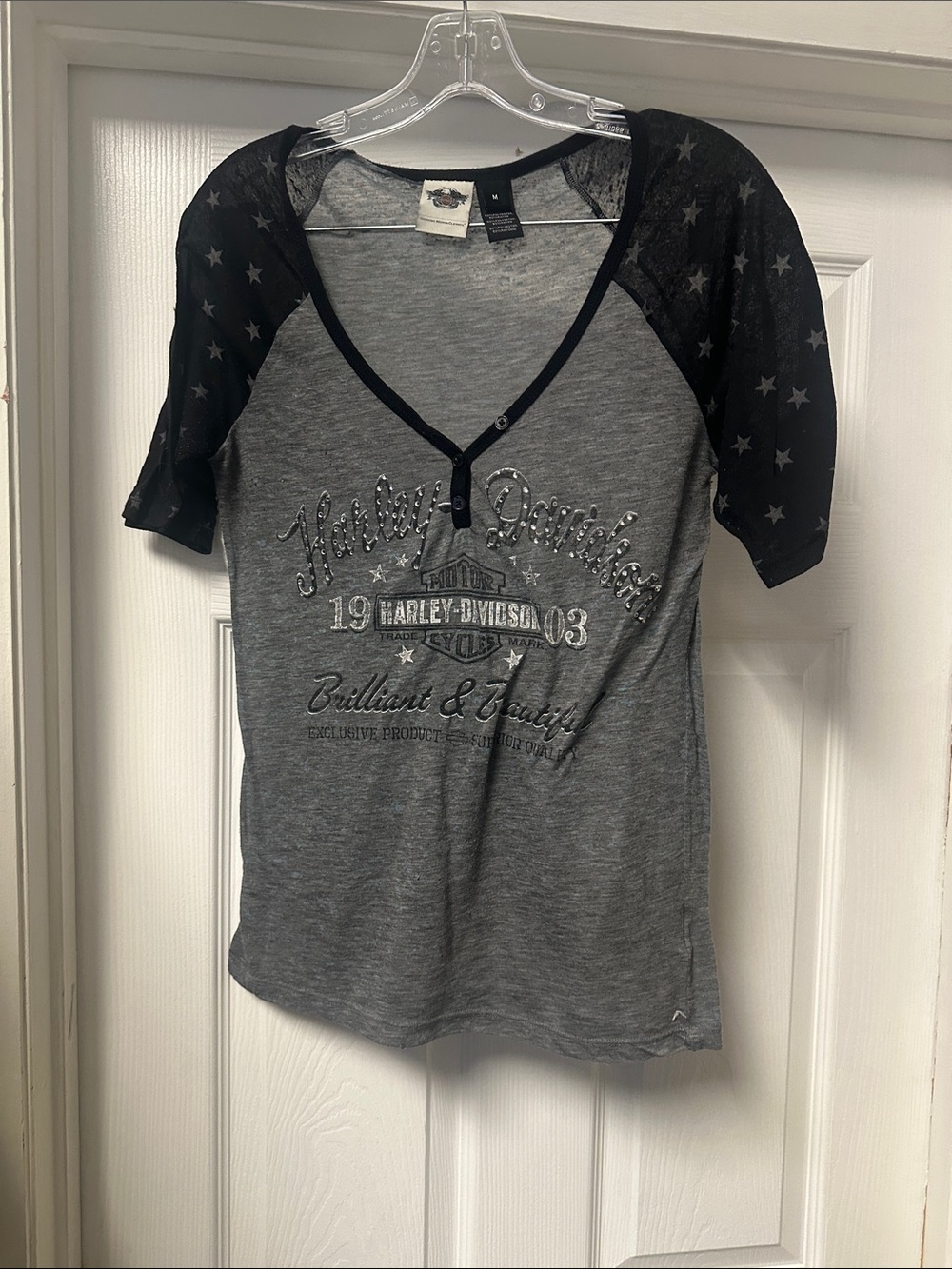 Harley-Davidson Gray & Black Star Sleeve Henley